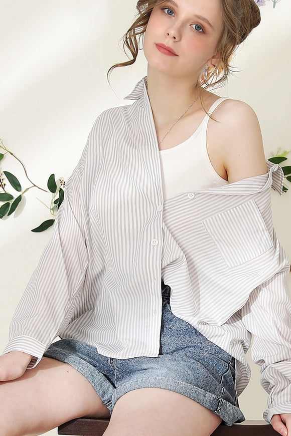 Striped Button Down Long Sleeve Collared Shirts