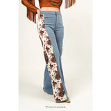 Plus Size Cow Side Panel Tummy Control Wide Leg Jeans