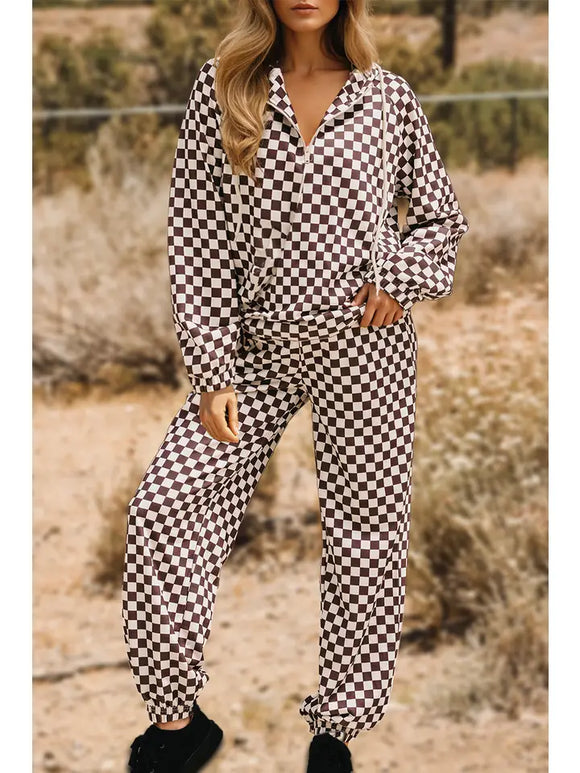 Fashion-W Athleisure Checkered 2pcs Pants Set