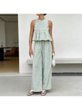 Plaid Patterned Top Straight-Leg Trousers Set