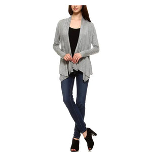 Womens Open Front Long Sleeve Cardigan-Grey