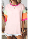 Color Block Stitching Sleeve Round Neck Oversize Top