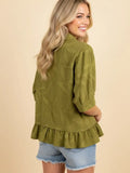 Fern Jacquard Button-Down Blouse with Ruffle Hem