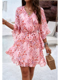 Floral Ruffle Faux Wrap Belted Dress