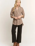 Button Sleeve Collar Animal Urban Rib Top