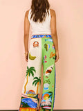 Summer Beach Vacation Printing 2pcs Pants Set