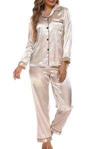 Button Up Pajamas For Women Long Sleeve Soft Set-Champagne