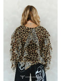 Leopard Print Ruffle Long Sleeve Blouse