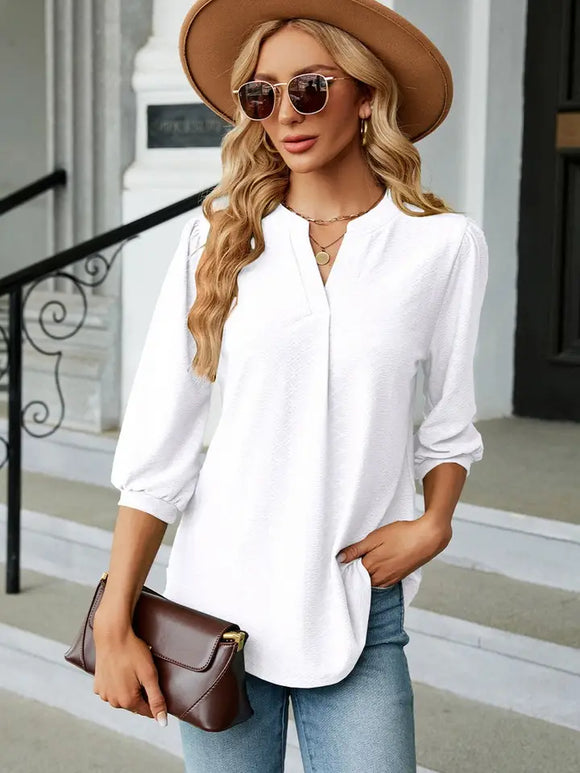 Ribbed 3/4 Sleeve Pattern Stitched Blouse