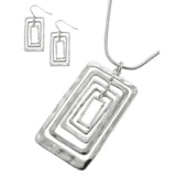 All Silver 5-Layered Rectangle Metal Pendant Set