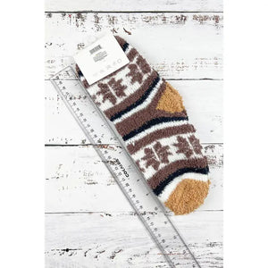 Stripes with Snowflakes Print Mink Fleece Fury Socks