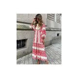 Round Neck Lantern Sleeve Printed Dress