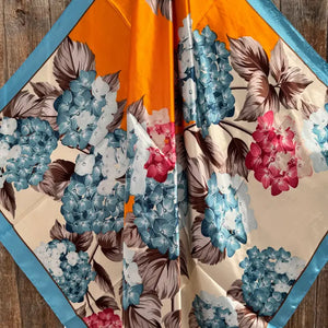 35X35" Aqua and Orange Floral Wild Rag / Scarf
