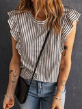 Crew Neck Ruffled Striped Tank Top