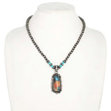 Western Turquoise Navajo Beaded Pendant Necklace