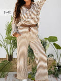 Stripe Plus Size Pullover Top and Drawstring Pant Set