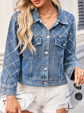 Long Sleeves Blue Embroidery Rivet Denim Jacket