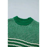 Stripe 3/4 Draped Sleeve Slouchy Sweater
