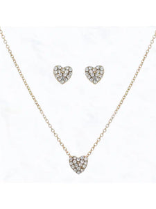 Glass Stone Heart Pendant Necklace Earring Set