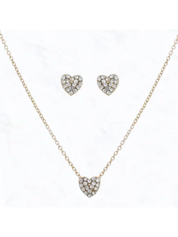 Glass Stone Heart Pendant Necklace Earring Set