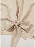 Fashion-W Solid Color Knot Front Crinkled Blouse