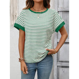 Solid Casual Round Neck Patchwork Short Sleeve Top