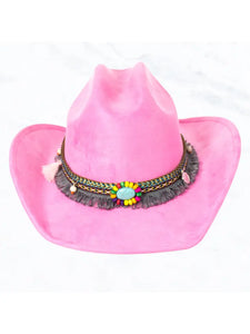 Turquoise Stone Thread Belt, Big Brim Suede Cowboy Fedora