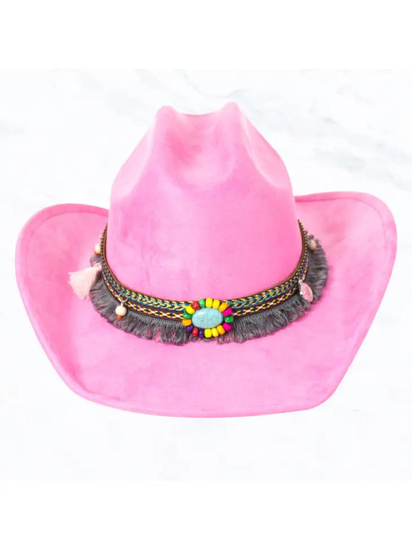 Turquoise Stone Thread Belt, Big Brim Suede Cowboy Fedora