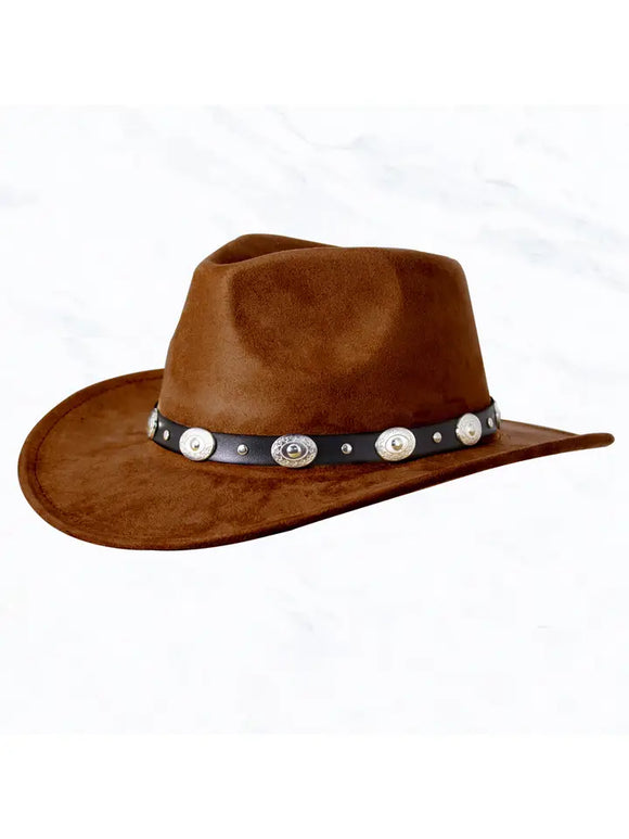 Suede Regular Cowboy Fedora Hat with Studded Belt