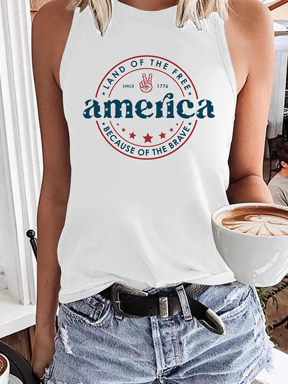 America Letter Print Graphic Tank Top