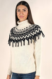 Ivory and black tassel turtleneck sweater