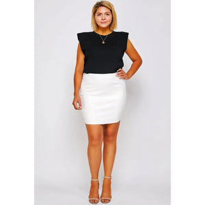 White Plus size leather mini skirt